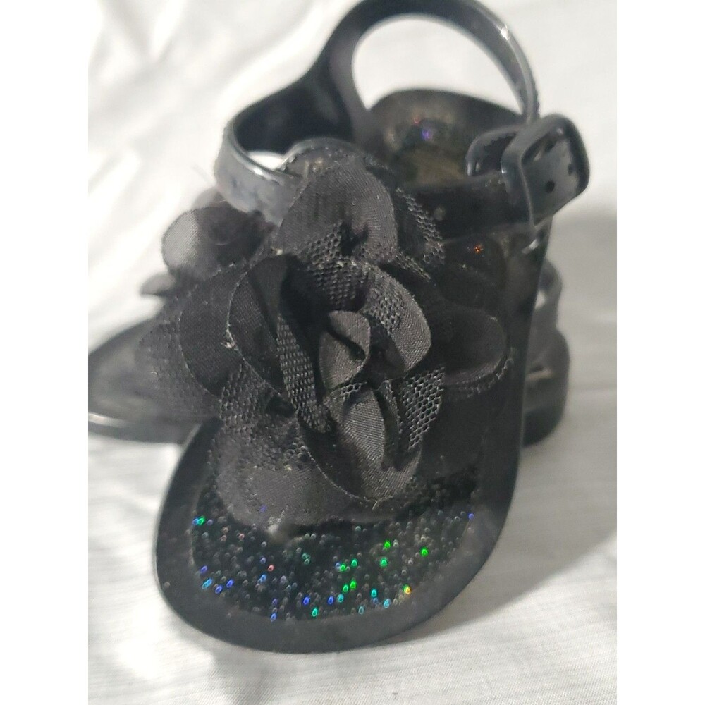 Baby Girl Black Jelly Sandals‎ W/Flower (Size 3) Spring/Summer/Easter/Beach